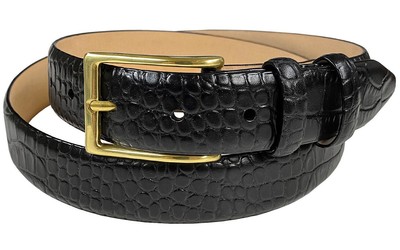 Brass Gold Buckle Genuine Full-Grain Cowhide Leather Dress Belt 1-1/8'' Wide