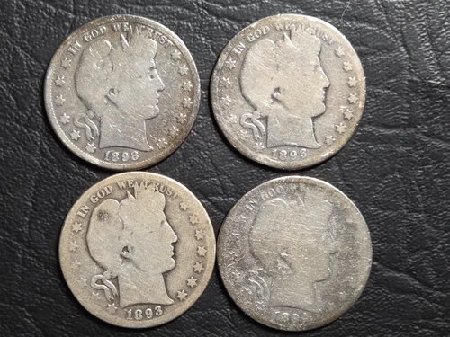 Lot of Four Better Date Barber Half Dollars, 1893, 1893 O, 1894, & 1898 O