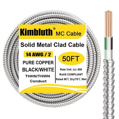 14/2 Metal Clad (MC) Cable with Ground 50ft, 14 Gauge Electric Wire with Alum...
