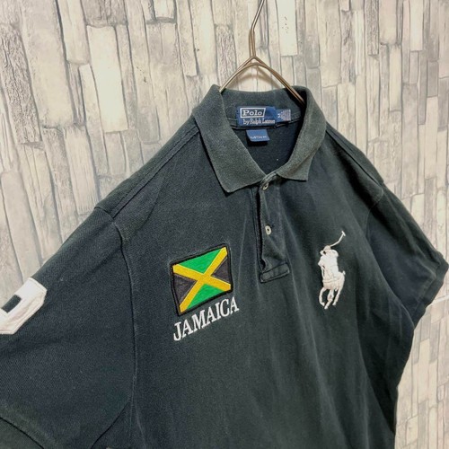 Polo Ralph Lauren Big Pony Jamaica Polo Shirt Black M 90s Fade USED JPN - Size L - Picture 5 of 7