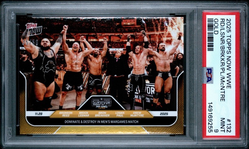 2025 TOPPS NOW WWE #132 REED/LESNAR/BREAKKER/PAUL/MCINTYRE GOLD /50 PSA 9