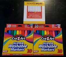 Cra Z Art 20 - Super Washable Markers SCHOOL SMART 8- Washable Art Markers Lot