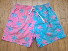 Chubbies Mens S The Prince of Prints Blue Pink Palm 5" Lined Swim Trunks