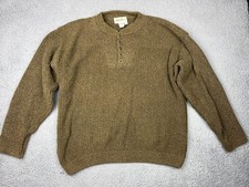Eddie Bauer Sweater Mens Large Green Henley Chunky Knit Pullover Made USA