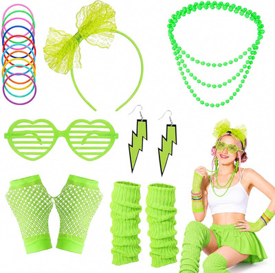 80s Costume Accessories for Women, 7 PCS Neon Party Outfit with Glasses, Glov...