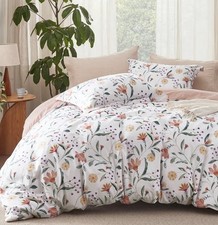 Queen Duvet Cover Set Pale Blush Pink Floral Reversible Bedding 3pc 90x90 Ties