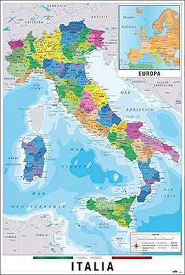Wall Map of ITALY ITALIA 24x36 Wall POSTER (Cities, Regions, Geography)