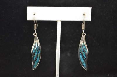 Gorgeous Sterling Silver Blue Stone Imbued Wing Dangle Earrings #FME686
