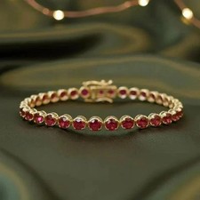 9TCW Round Cut Women's Lab Created Ruby Tennis Bracelet 14K Yellow Gold Plated