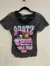 Bratz Graphic T-shirt Women Small Black Acid Wash Short Sleeve Tour Crop Top