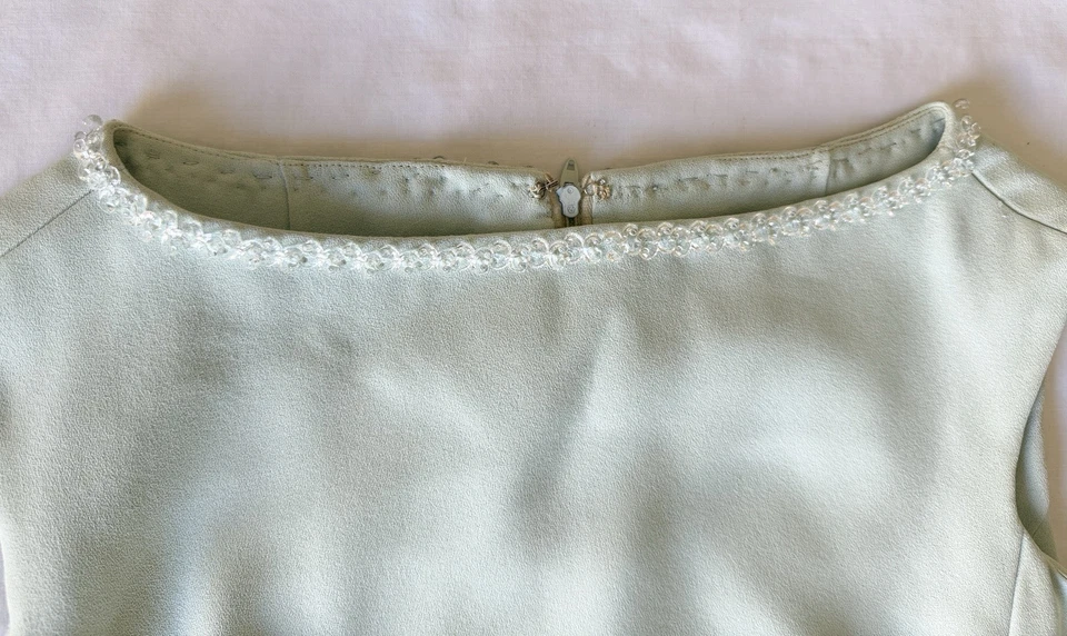 VESTIDO DE CAMBIO VINTAGE AÑOS 60 Borde con cuentas en capas Hecho a mano Mod GoGo Foto 4 de 4