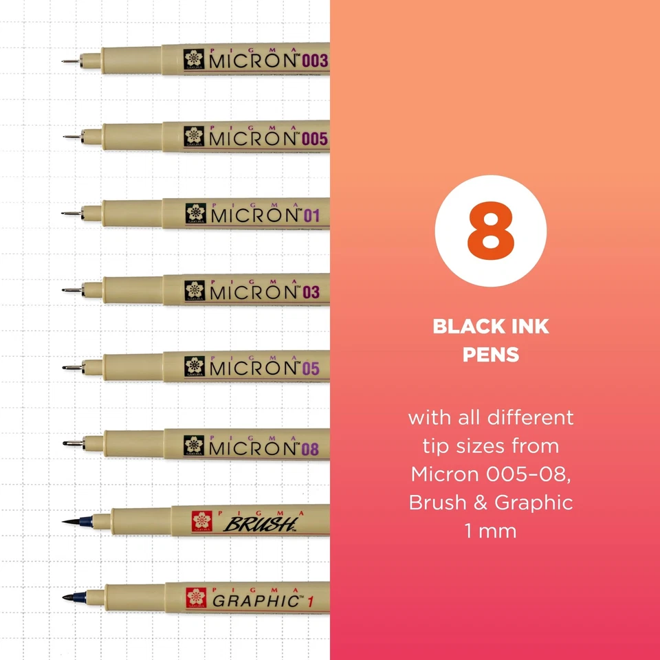 Sakura Pigma Micron Fineliner ручки - архивные черные чернильные ручки - разные - Изображение 2 из 4