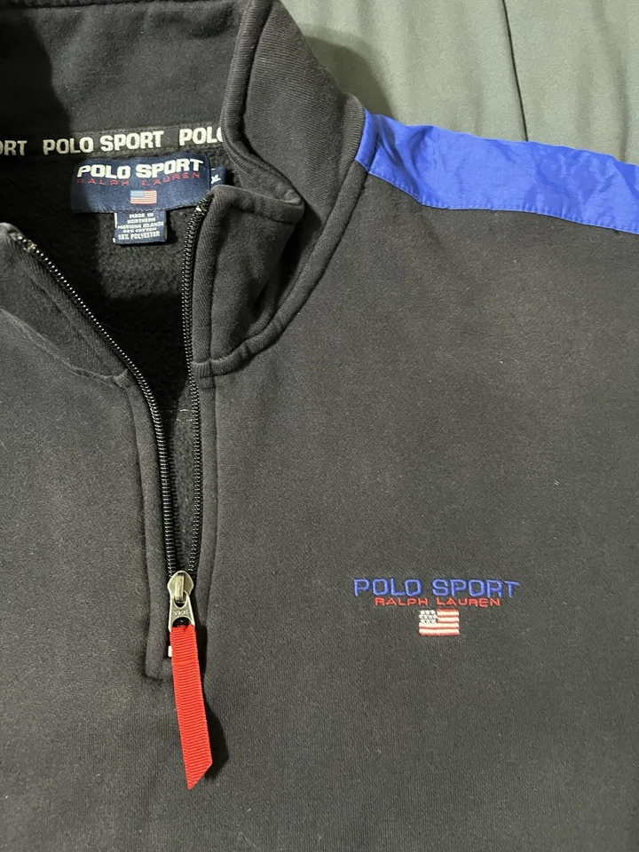 Camisa Polo Deportiva Ralph Lauren De Colección Años 90 Deletrear 1/4 Cremallera Rugby Para Hombres XL Cruz Foto 3 de 4