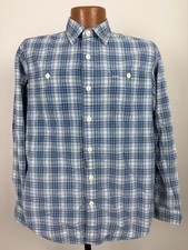 Polo Ralph Lauren Shirt Men Small Indigo Oxford Work Button Up Blue Plaid Cotton