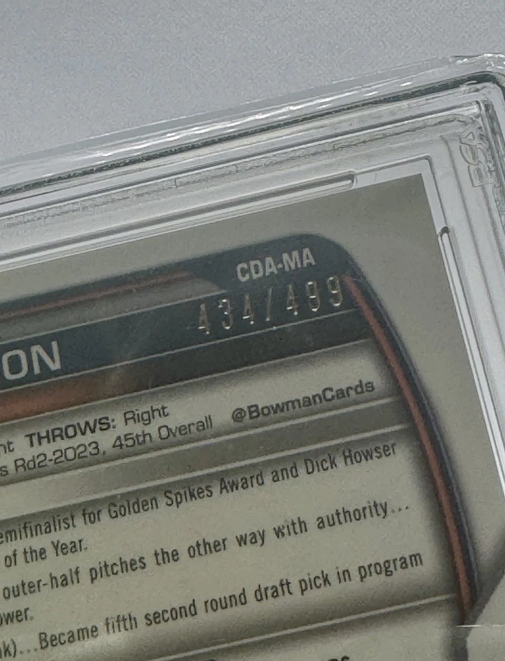 2023 Bowman Draft 1st Chrome #CDA-MA Max Anderson Refractor /499 Auto PSA 10 - Image 3 of 3