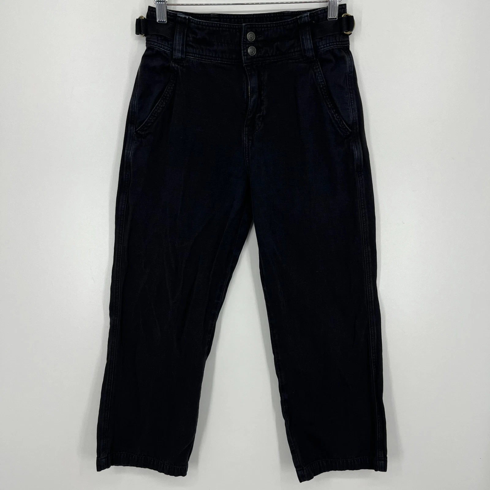 Current Elliot Pants Women's Size 26 Black Capri Ankle High Rise Wide Leg