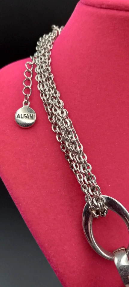 "Anillos ovalados gruesos tono plata ALFANI con cadena multihilo 18-21""/S"  Foto 2 de 4