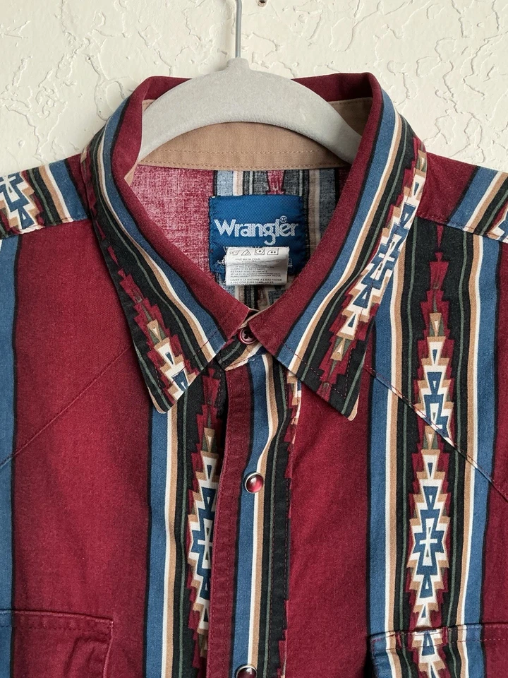 Vintage Wrangler Shirt Men's XL Pearl Snap Button Up Aztec Western Cowboy Rodeo - Image 3 of 4