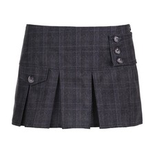 Hem Pleated Mini Skirt Preppy Style Y2k Vintage Plaid Print Buttons Irregular