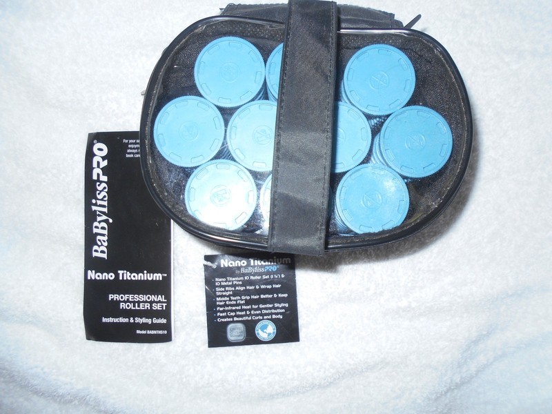 BABYLISS PRO NANO TITANIUM 10 HOT ROLLERS SET LARGE W/CASE/PINS/CORD EXCELLENT