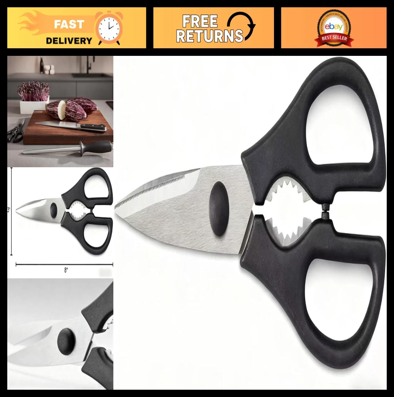 Heavy-Duty Stainless Steel Pull-Apart Kitchen Shears for Poultry, Herbs & More
Opens in a new window