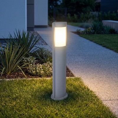 Ovale Pollerleuchte CANDO 65 cm IP54 in Silber E27 Wegeleuchte Garten Außen