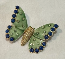 Early KENNETH JAY LANE Enameled Glass & Austrian Crystal MOTH Brooch - KJL