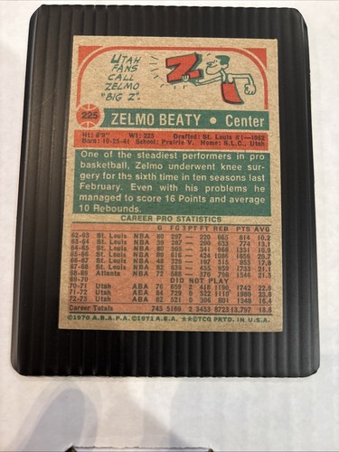 1973-74 Topps Basketball Zelmo Beaty #225 Utah Stars NM Free Shipping - Picture 5 of 5