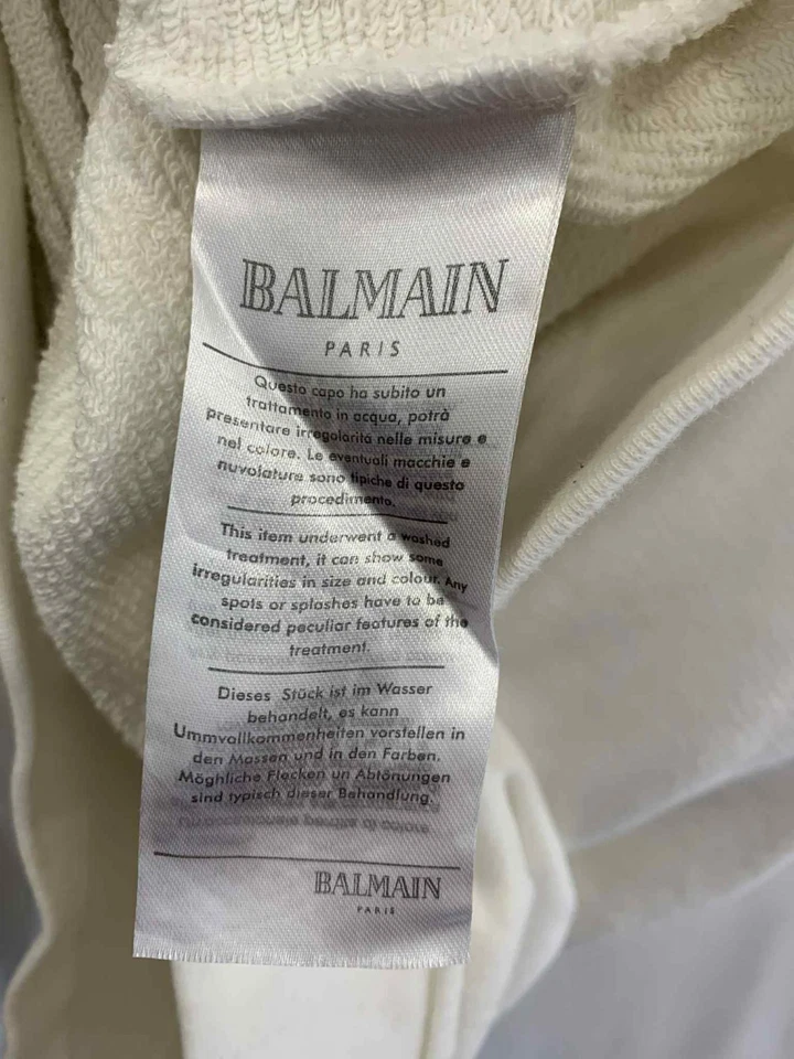 Balmain Paris Sweatshirt White Embroidered Logo Size S 100% Cotton Crewneck #24 - Image 4 of 4