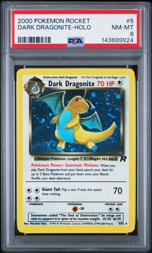 2000 POKEMON ROCKET #5 DARK DRAGONITE-HOLO PSA 8