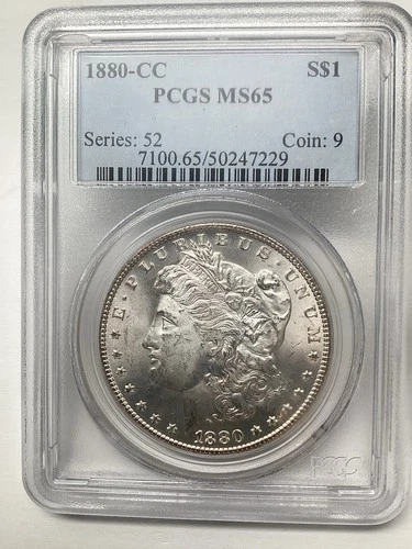 1880-CC Morgan Silver Dollar Rev '79 Dash Under 8 PCGS MS65