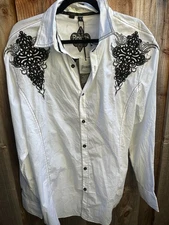 Roar Signature Button Up embroidered  Shirt Mens Lg Cross new    Wings d45