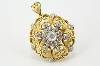 Art Deco Anhänger 750 Gold Diamanten Rosenschliff 1 04 ct. Länge 41 mm 14 50 g