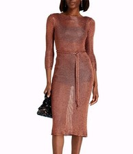 Zimmermann Anneke Copper Metallic Mesh Belted Midi Dress Size 3 UK 12-14