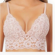 Dobreva Padded Lace Bralette Women's UK Size XL Wirefree Lined Adobe Pink