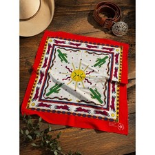 Vintage Southwestern Bandana USA Cotton Cactus Snake Sun Red RN13960 Western 90s