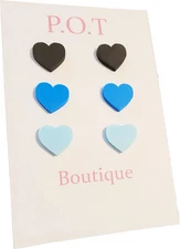 Black & Blue Heart Earrings/For Girls/Teens/Adults/3 Pairs/Casual Cute Fashion