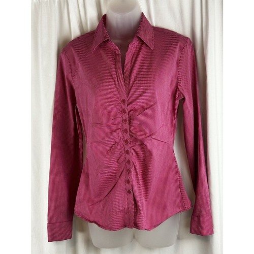 New York & Co Pink Plaid Stretch Fitted Button-Up Shirt Academia Preppy 56-11 - Picture 11 of 17