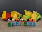 Vtg Lot Fisher Price Little People Construction Workers Dump Truck Forklift