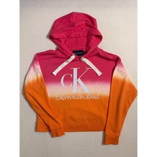 Calvin Klein Jeans Women Pink Orange Ombre Logo Hoodie Sweatshirt S Small