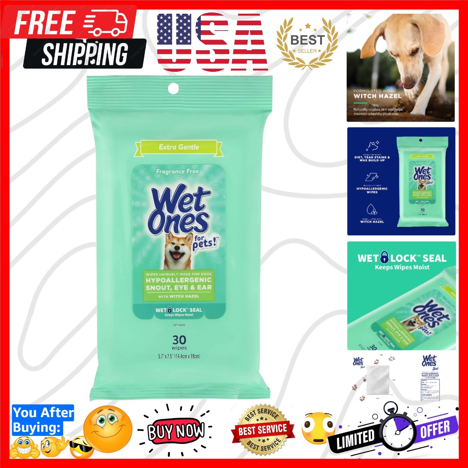 Soft & Moist Fragrance-Free Pet Wipes - Ideal for Sensitive 