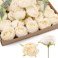 White Roses Artificial Flowers Heads Bulk, 25pcs Vintage Dried Flowers Artifi...
