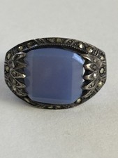 Vintage Size 6.5 Sterling Silver Blue Stone Ring Marcasite Stones 4.8 25-12