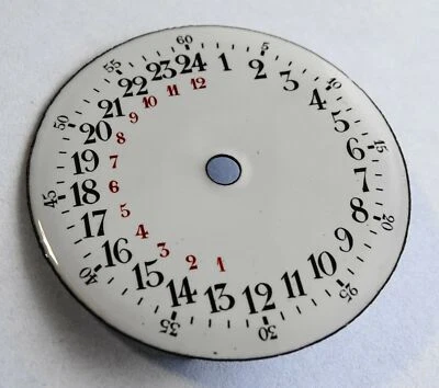 SUPERBE ANCIEN CADRAN MONTRE GOUSSET EMAILLE 24 HEURES CHIFFRES ROUGES ET NOIRS - Photo 1/3
