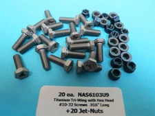 20 Titanium Tri-Wing NAS6103U9 #10-32 x 9/16 Hex Screws + 20 Aerospace Jet Nuts