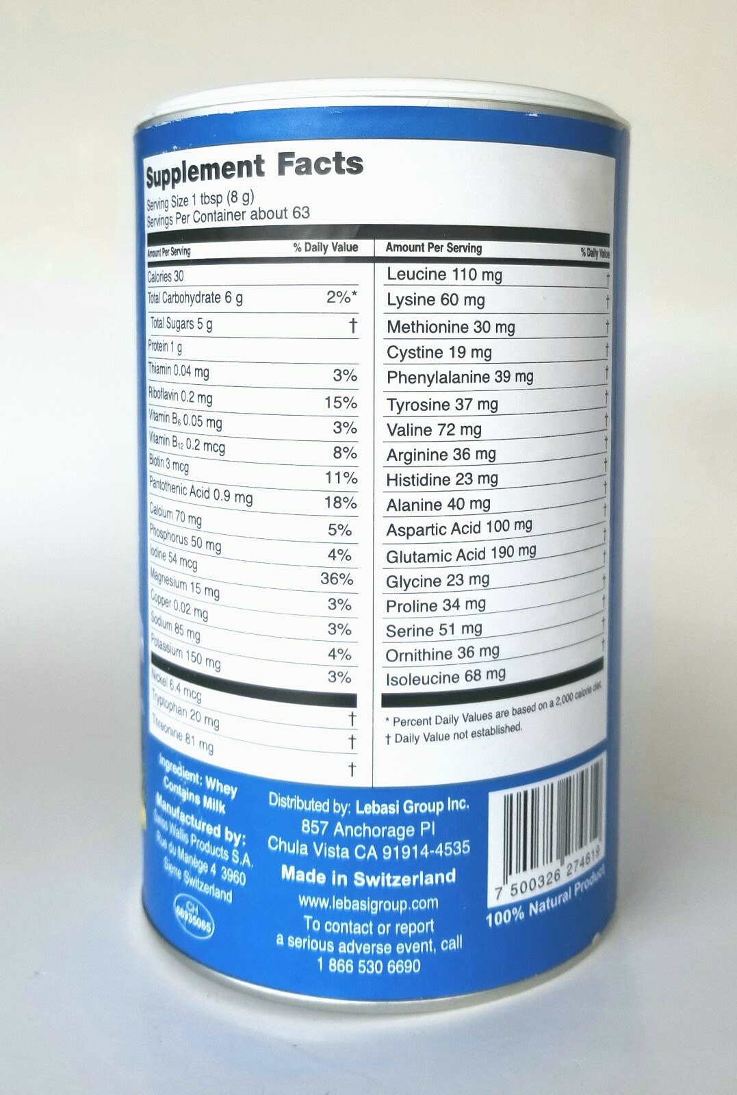 LEBASI LACTOSERUM SWISS WHEY PROTEIN POWDER IMMUNE SUPPORT SUERO DE