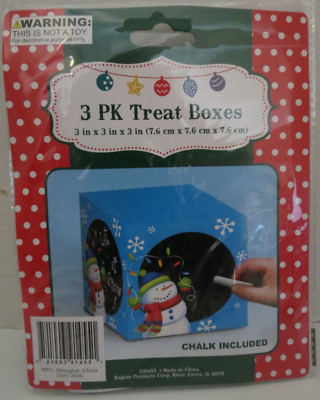 BRAND NEW 3 PK 3'' Square Write-on Chalkboard Treat Boxes w Chalk - SNOWMAN