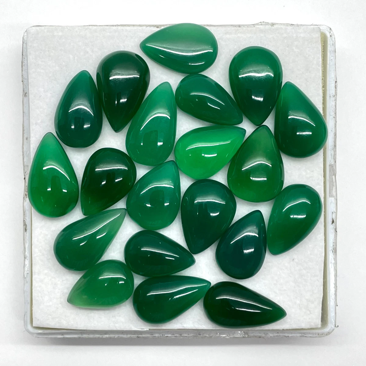 20 Pcs Natural Green Onyx 19.5mm 23.8mm Pear Cabochon Loose Untreated Gemstones