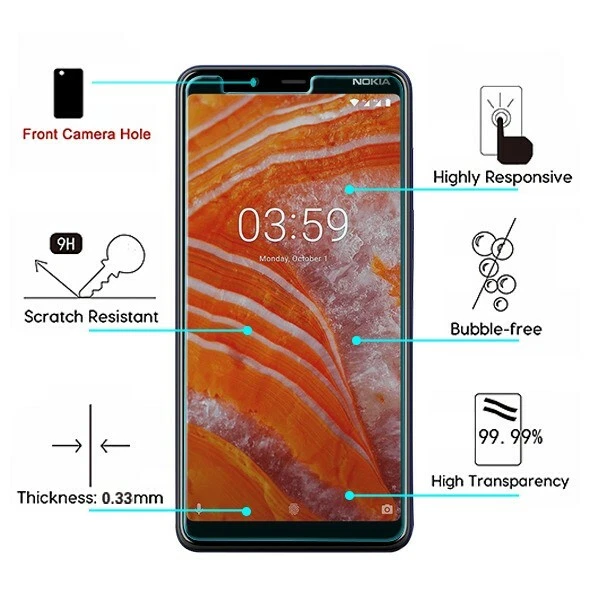 Screen Protector For Nokia 3.1 Plus Tempered Glass Premium 3D Ultra Clear 2.5D - Image 3 of 4