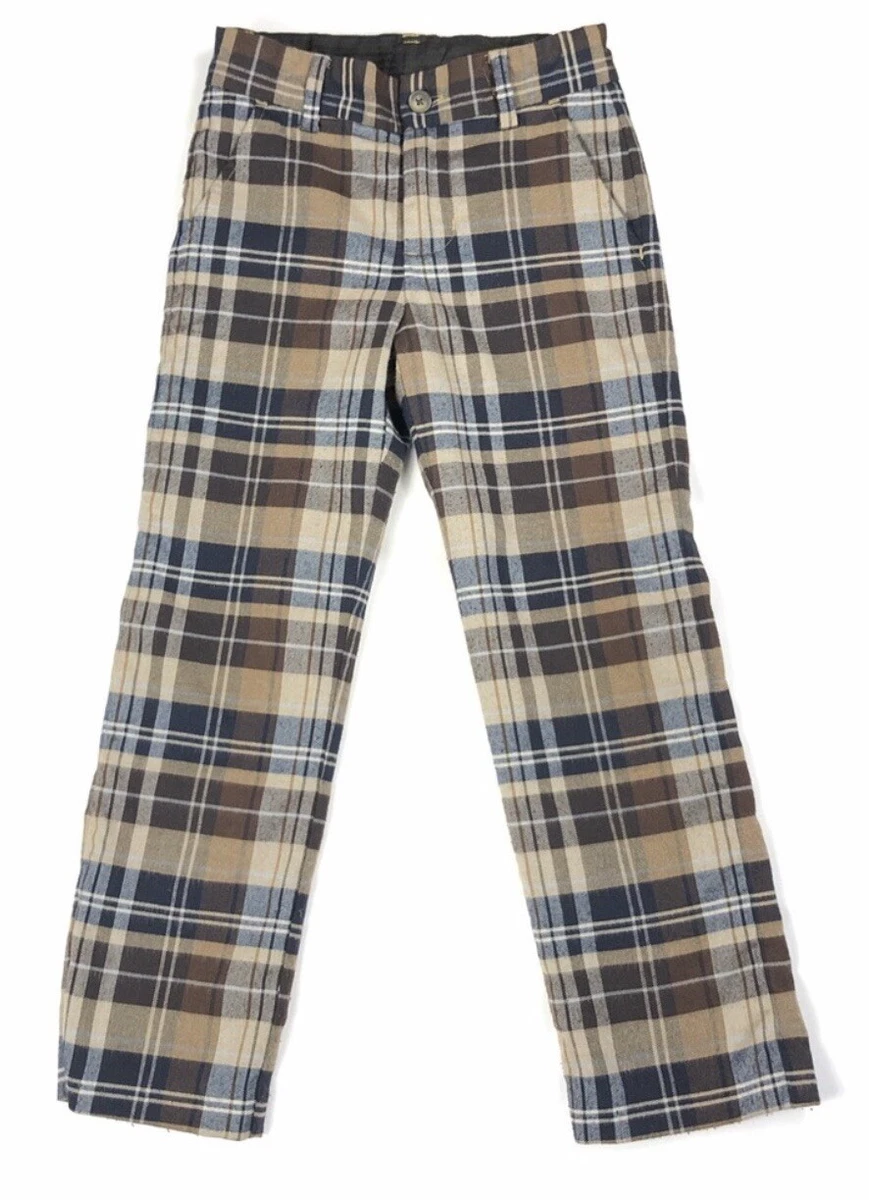 Janie And Jack Tan Brown Navy Plaid Pants 18 24 M NWT Retail 59
